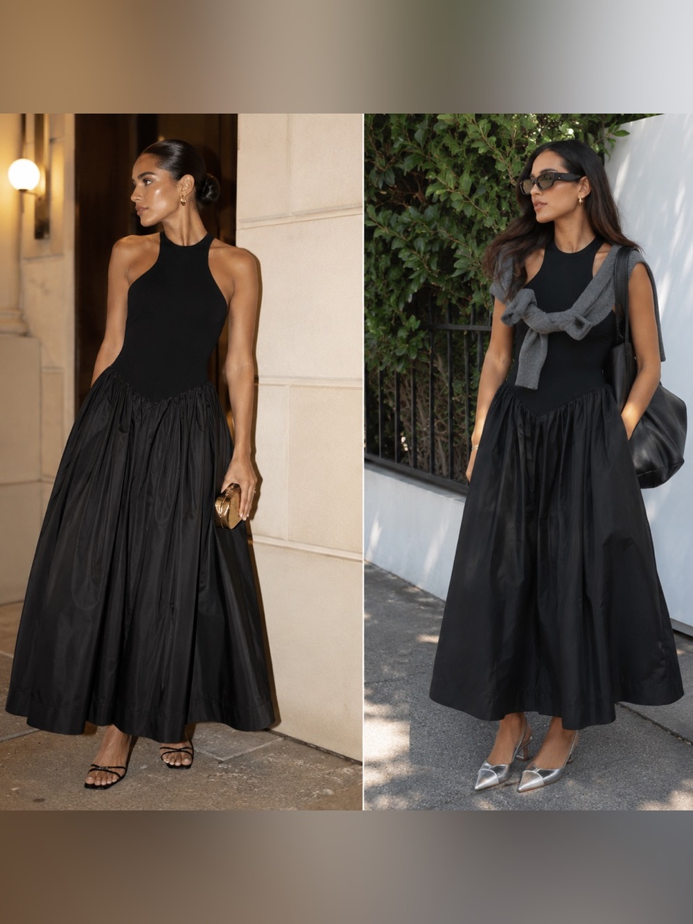 Anthropologie Maeve Black Crew Neck Drop Waist Maxi Dress with Pockets NWT